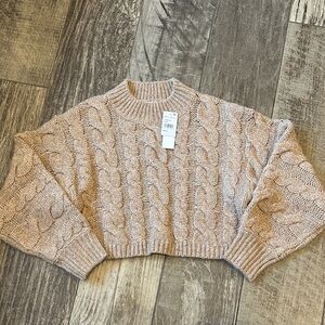 All in Favor Nordstrom Cable Knit Sweater Cropped Mock Neck Tan NWT
